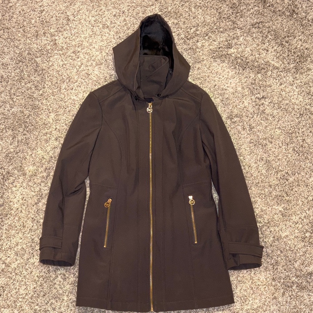 Michael Kors Brown Hooded Utility Jacket with Gold Hardware